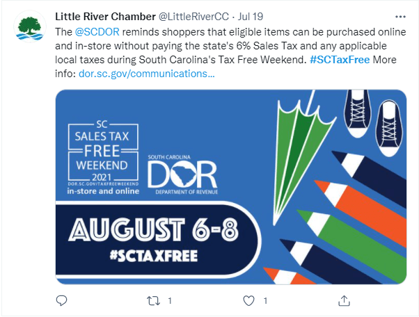 SCTaxFree twitter post by chamber