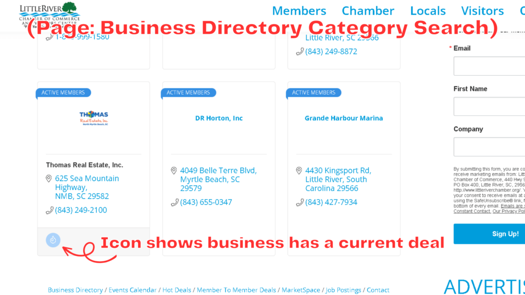 Screenshot of hot deal icon on Business Directory Category Search