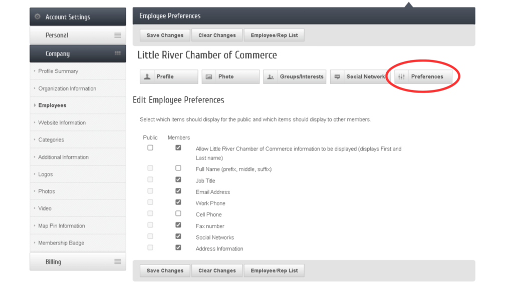 Click on an Employee or Rep Name and then click the Preferences button. 