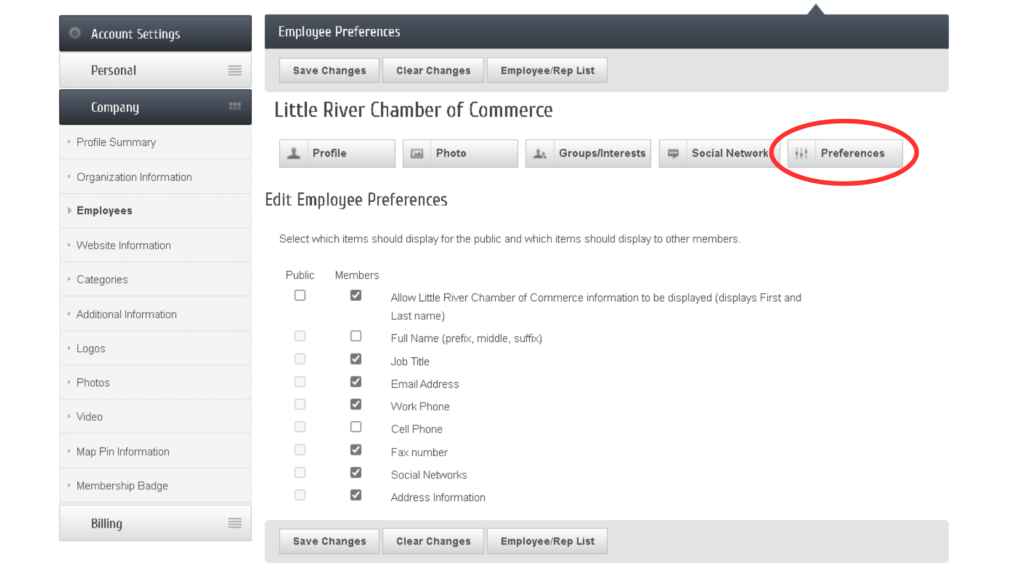Click on an Employee or Rep Name and then click the Preferences button.