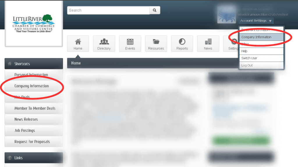 Once logged into the chamber site, click on Company Information.